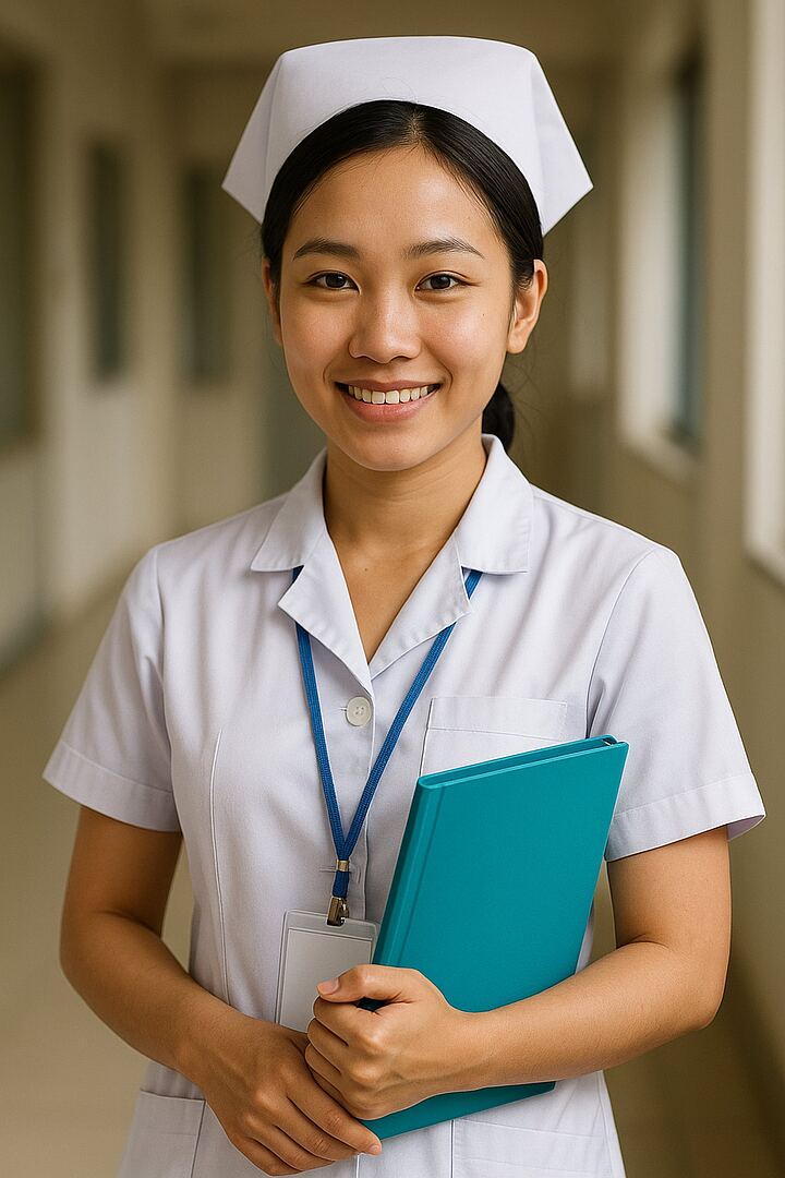 Vietnamesische Pflegehelferin im Krankenhausflur